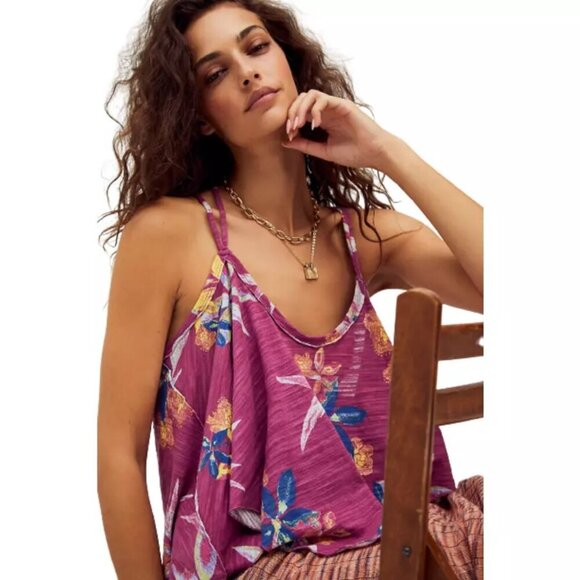 We The Free Tops - We the Free Free People Hey Girl Tank Spring Plum Combos Purple Women's Medium